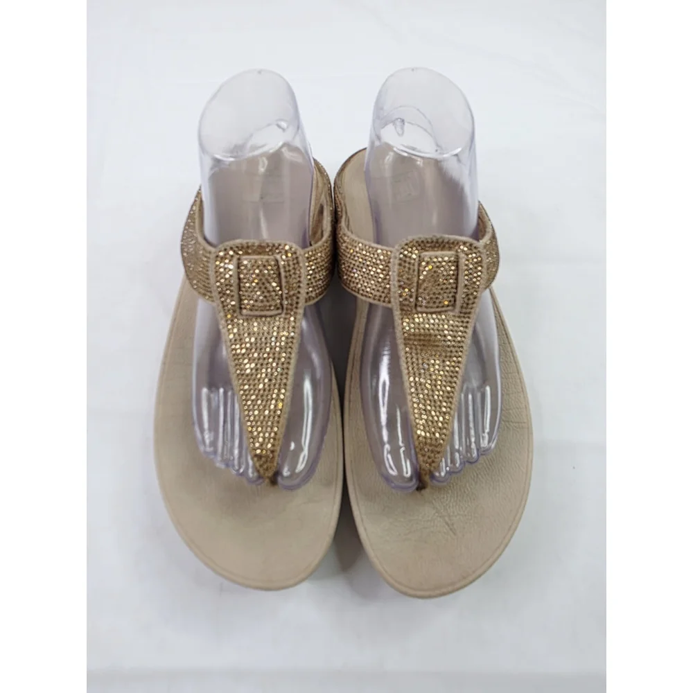 Fit Flop Lulu Crystal Embellished Beige Latte Flip Flop Comfort Women's Size 9 - Picture 2 of 7